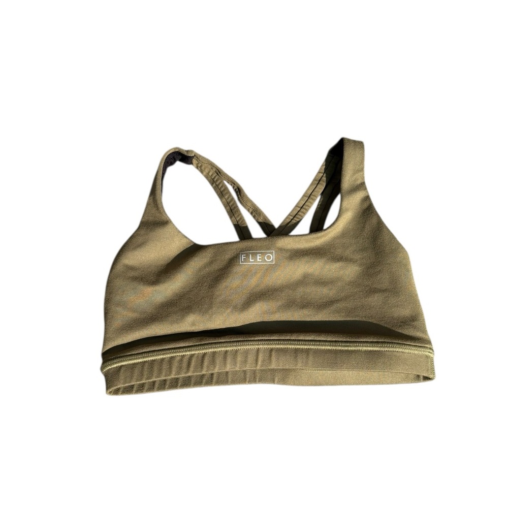 FLEO Women's XS Sports Bra Olive Green Strappy Cross Back Workout Athletic